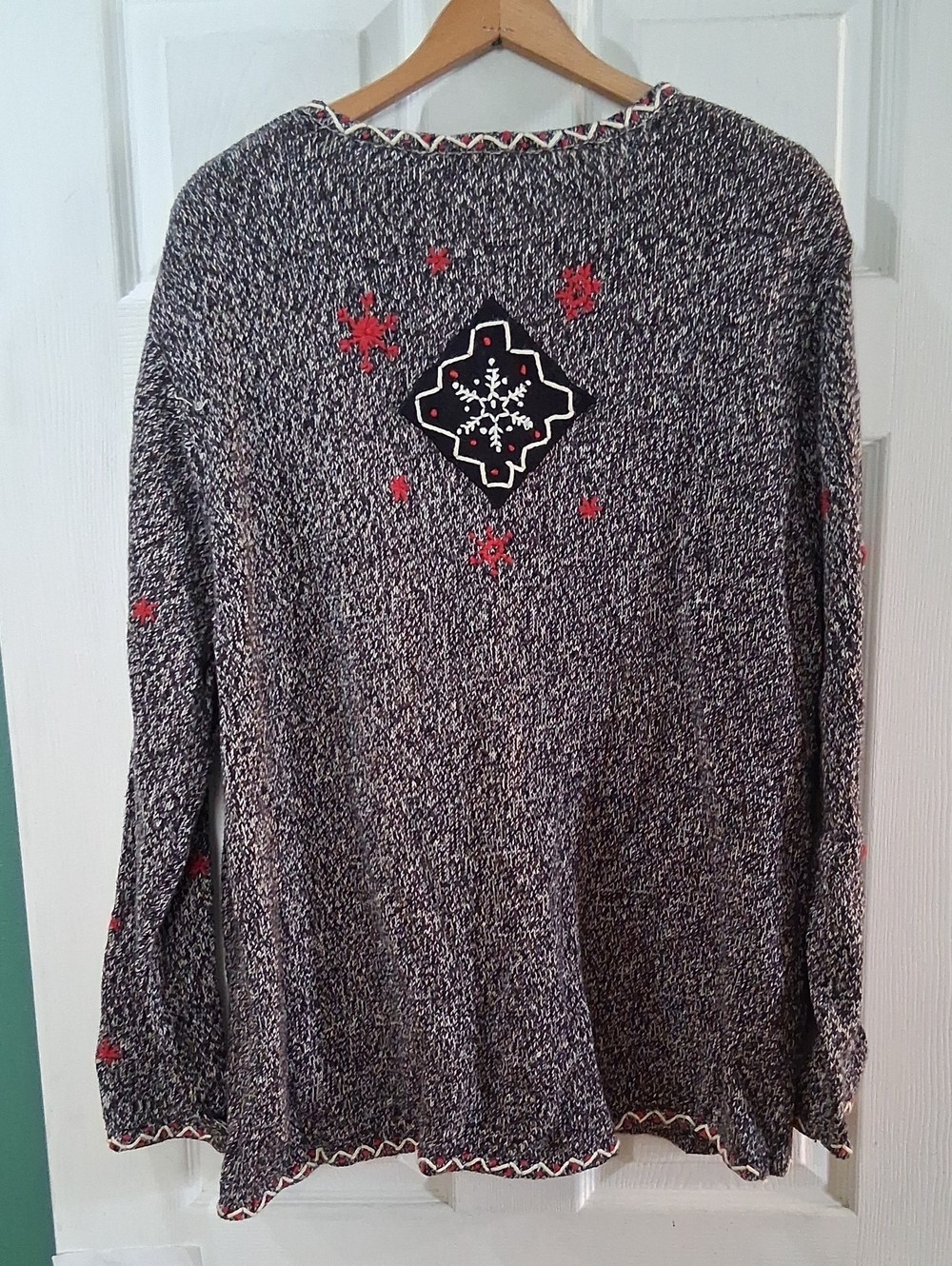 Erika Black & Red Snowflake Patchwork Cardigan - Picture 3 of 5
